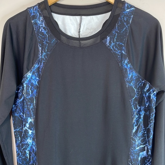 Reitmans Hyba Activewear Long Sleeve Top Blue Black Marble Mesh Thumb Holes M - Picture 3 of 14